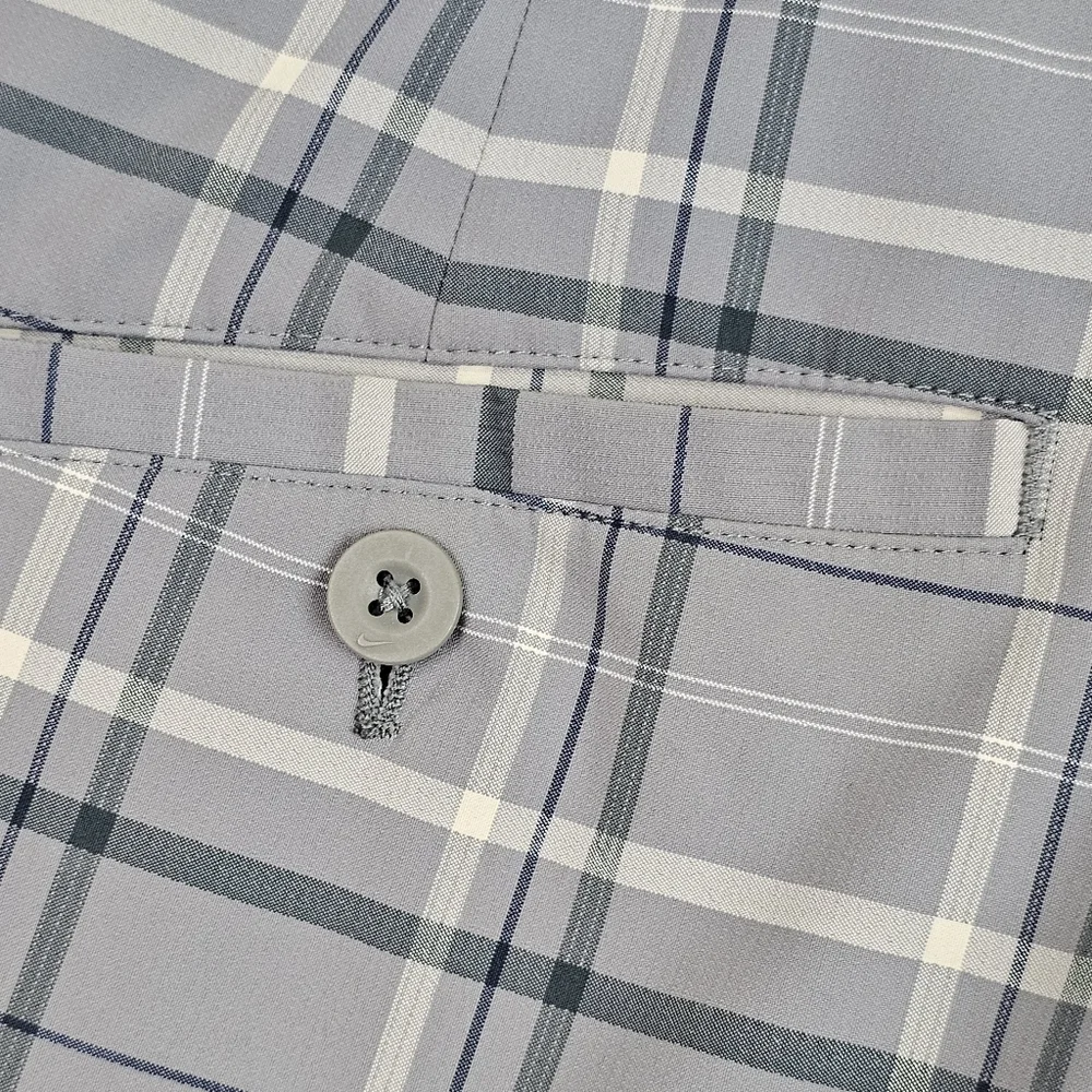 Nike Mens Shorts Gray Navy Plaid  Zip Front Sz 32 Activewear Golf Athleisure